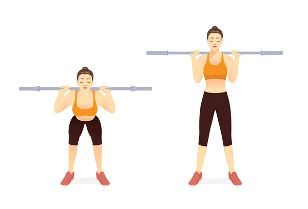 Femme Sportive Faisant Barbell Fend Exercice Pose Par Vide Barbell — Image vectorielle
