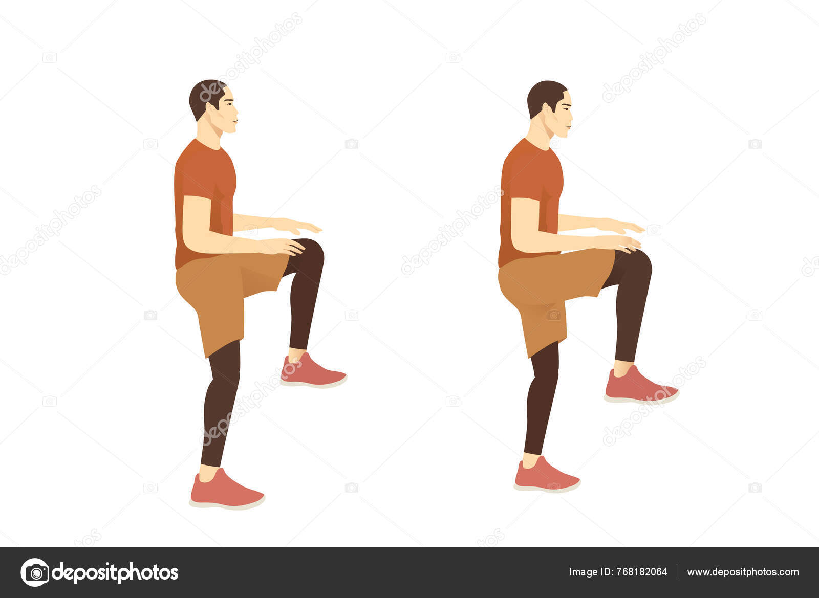 Hombres Haciendo Ejercicio Con Postura Rodilla Alta Frente Una