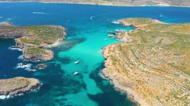 Aerial view from the height of the heavenly Blue Lagoon in the warm sea of the Atlantic Ocean basin