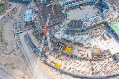 Polonya Sosnowiec 'teki stadyumun hava manzarası. Yukarıdan inşaat alanı