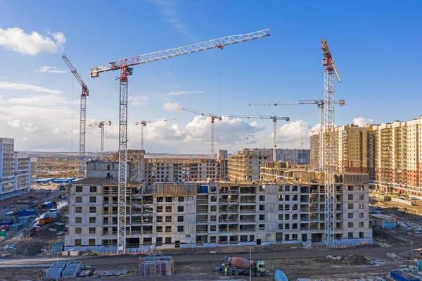 Building Construction Site Tall Residential Complex Cranes — Stock Photo, Image