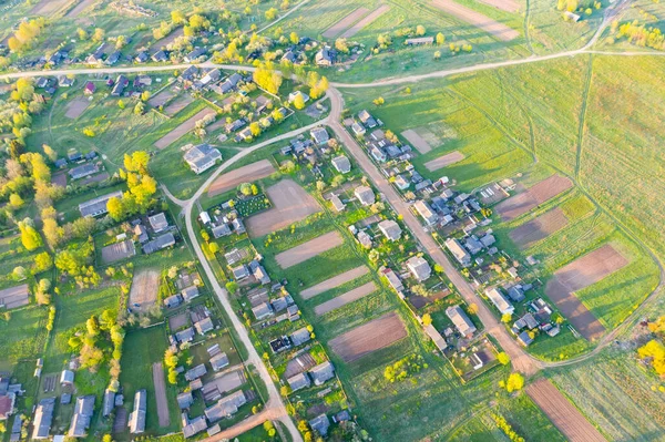 Aerial View Typical Village Farm Fields — Stock Photo, Image