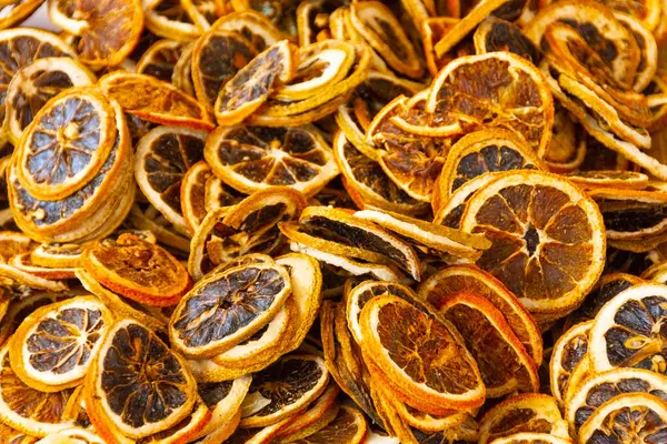 Textur Von Getrockneten Aufgeschnittenen Zitrusfrüchten Marktstand Orangen Zitronen Grapefruits — Stockfoto