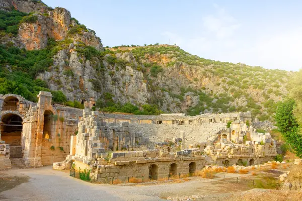 Ruinen Der Antiken Amphitheaterstadt Myra Demre Türkei lizenzfreie Stockfotos