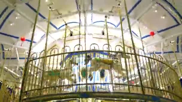 Old French Carousel Spins Second Top Floor Rotates Holiday Park — Stock Video