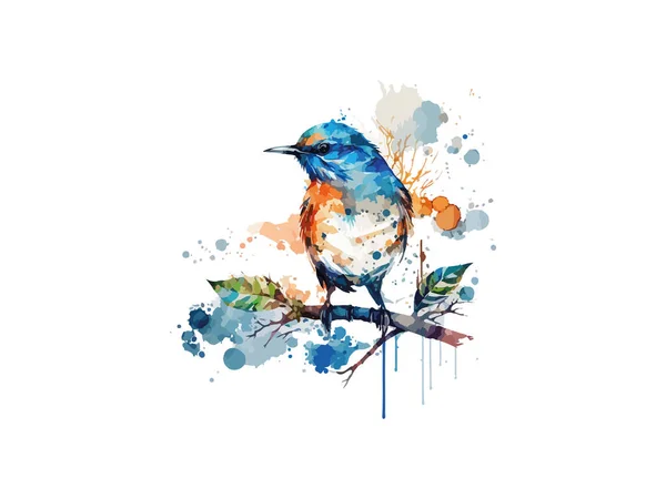 Akvarel Pták Vrabčí Vektor Ilustrace Realistické Ručně Kreslené Větvích Zdobené — Stockový vektor