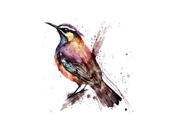 水彩鳥と雀ベクトルイラストリアルな手描き絵画 ブランチ上で 白の隔離された背景 — ストックベクタ