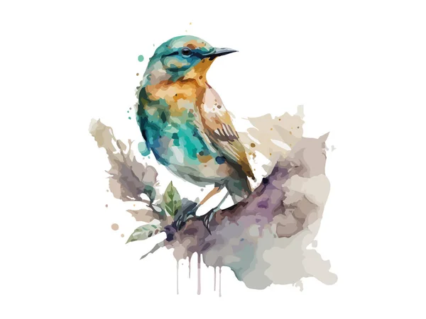 Acuarela Pájaro Gorrión Vector Ilustración Realista Dibujado Mano Pintura Ramificación — Vector de stock