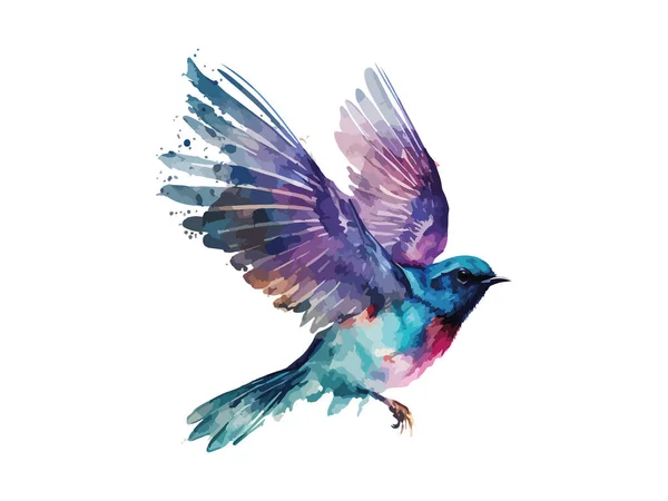 Watercolor Bird Sparrow Vector Illustration Realistic Hand Painting Branche White — 스톡 벡터