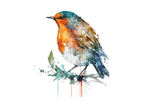 Pássaro Aquarela Pardal Vetor Ilustração Realista Mão Desenhada Pintura Branche — Vetor de Stock