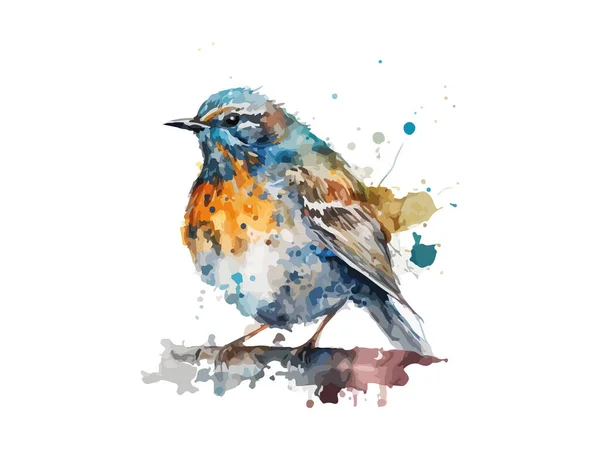 Acquerello Uccello Passero Vettoriale Illustrazione Realistico Disegnato Mano Pittura Ramo — Vettoriale Stock
