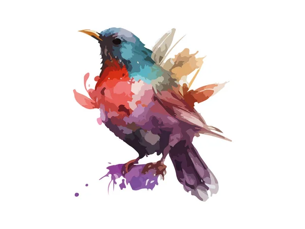 Watercolor Bird Sparrow Vector Illustration Realistic Hand Drawn Painting Branche — Stock Vector