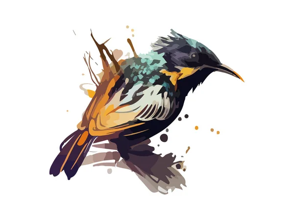 Acquerello Uccello Passero Vettoriale Illustrazione Realistico Disegnato Mano Pittura Ramo — Vettoriale Stock
