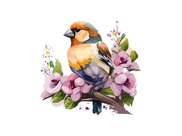 Pássaro Aquarela Pardal Vetor Ilustração Realista Mão Desenhada Pintura Ramos —  Vetores de Stock