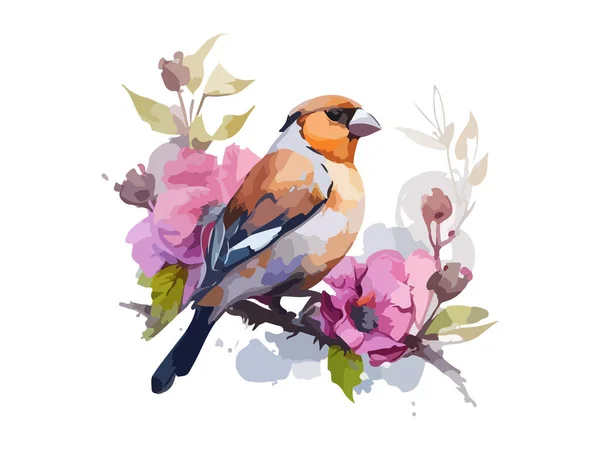 Acquerello Uccello Passero Vettoriale Illustrazione Realistico Disegnato Mano Pittura Rami — Vettoriale Stock