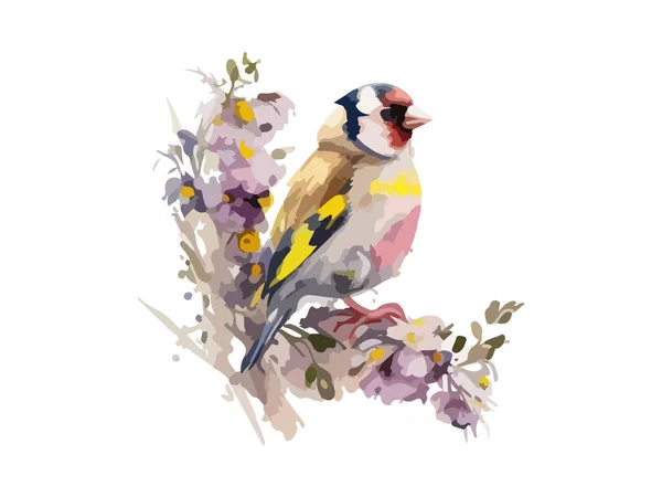 Acuarela Pájaro Gorrión Vector Ilustración Realista Dibujado Mano Pintura Ramas — Vector de stock