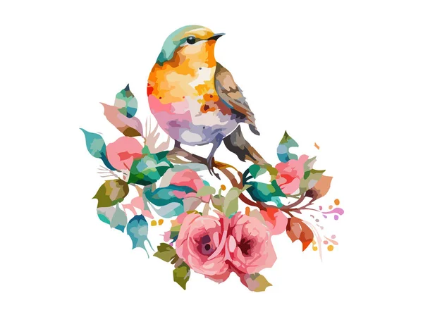 Aquarelle Oiseau Moineau Vecteur Illustration Réaliste Dessin Main Peinture Sur — Image vectorielle