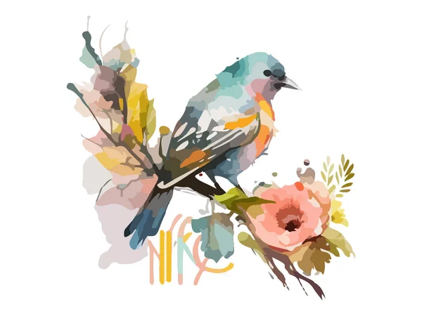 Akvarell Fågel Och Sparv Vektor Illustration Realistisk Hand Dras Målning — Stock vektor