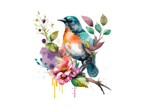 Pássaro Aquarela Pardal Vetor Ilustração Realista Mão Desenhada Pintura Ramos —  Vetores de Stock