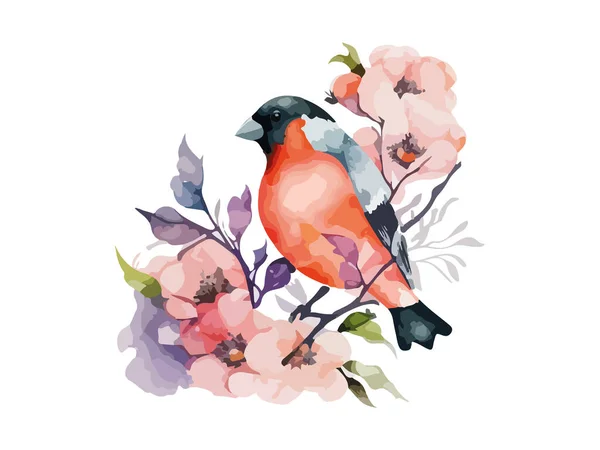 Acquerello Uccello Passero Bullfinch Vettoriale Illustrazione Realistico Disegnato Mano Pittura — Vettoriale Stock