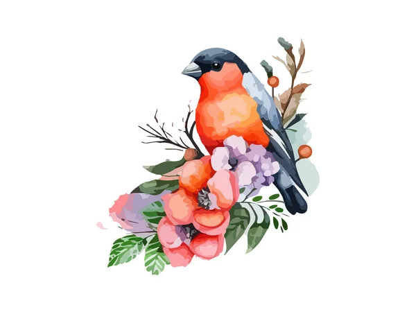 Akvarel Pták Vrabec Bullfinch Vektorové Ilustrace Realistické Ručně Kreslené Větvích — Stockový vektor