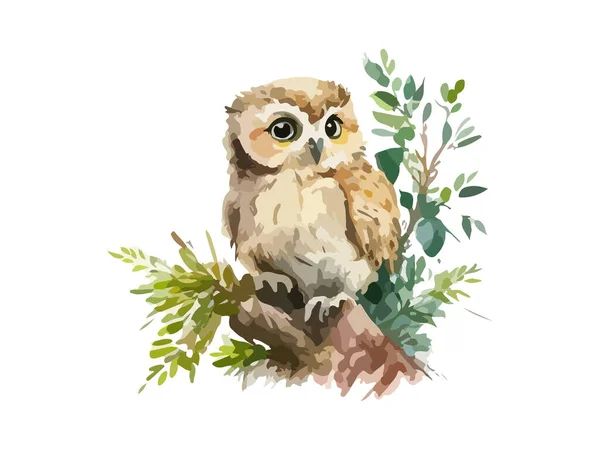 Akvarel Sova Malba Pták Zvíře Sova Vektorové Ilustrace — Stockový vektor