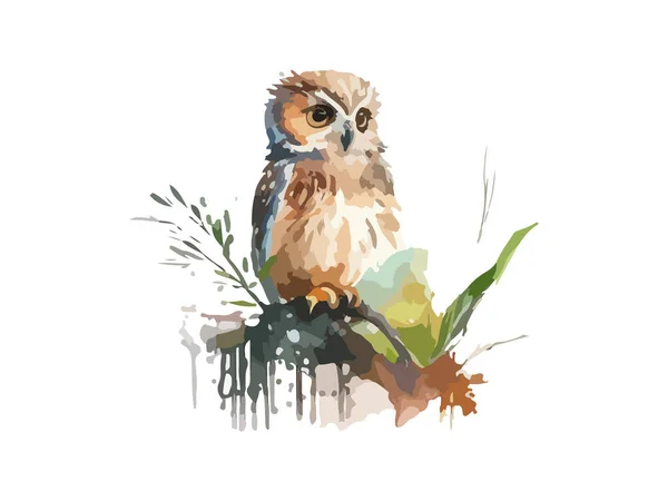 Acuarela Búho Pintura Pájaro Animal Búho Vector Ilustración — Vector de stock