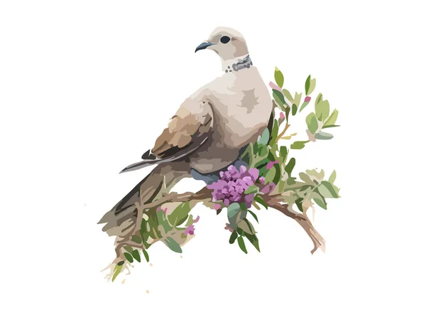 비둘기의 눈부시게 아름다운 나뭇잎으로 장식된 낙서와 현실적 일러스트 — 스톡 벡터