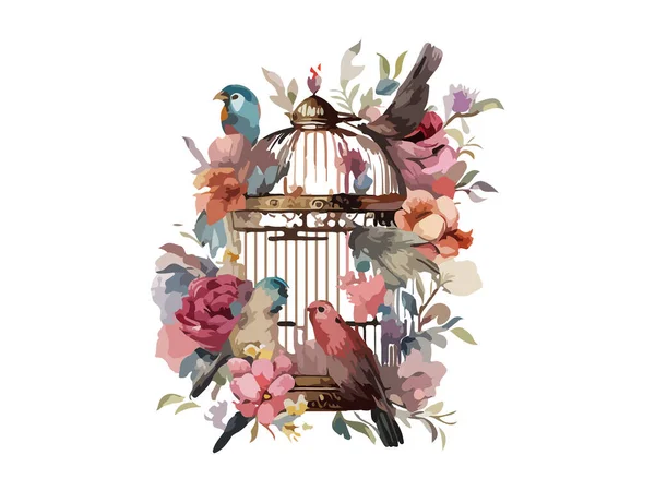 花鳥籠水彩ベクトルイラスト — ストックベクタ