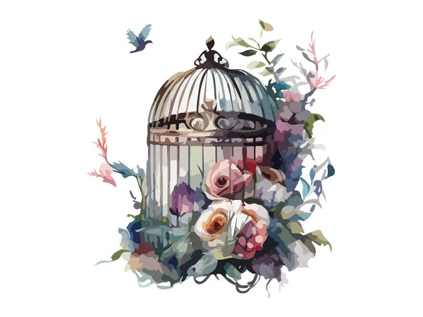 花鳥籠水彩ベクトルイラスト — ストックベクタ