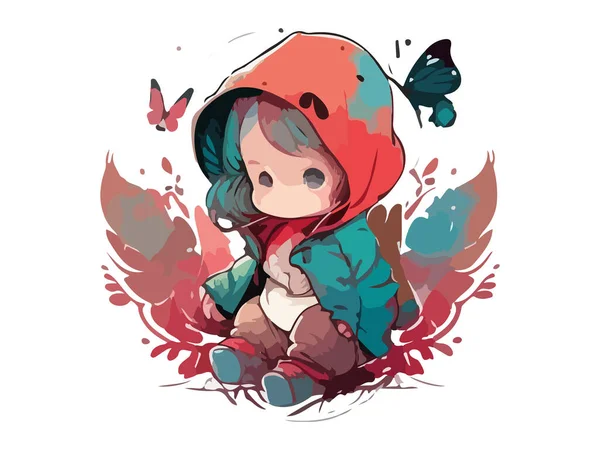 小红帽仙女 长有翅膀 装饰着宇宙风格的花朵 病媒图解 — 图库矢量图片