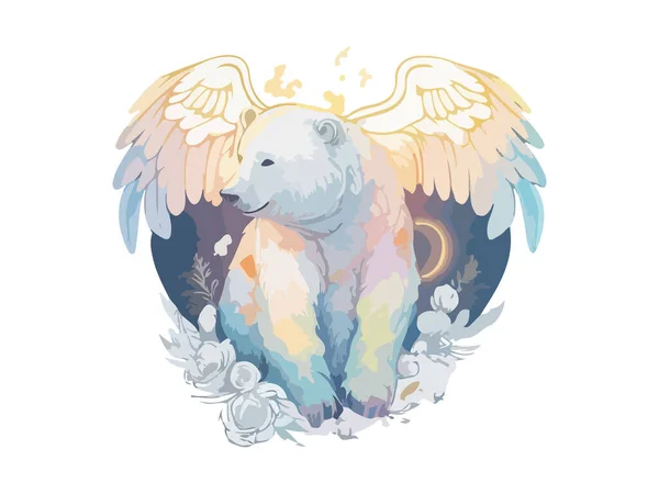 Urso Polar Bonito Com Ilustração Floral Vetor Aquarela —  Vetores de Stock
