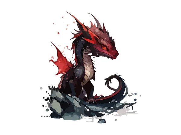 Dragon Aquarel Schattige Baby Draak Vector Illustratie — Stockvector