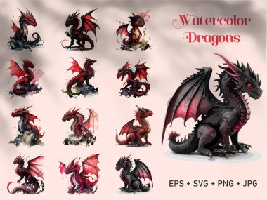 Dragon watercolor, Cute baby dragon Vector illustration. clipart