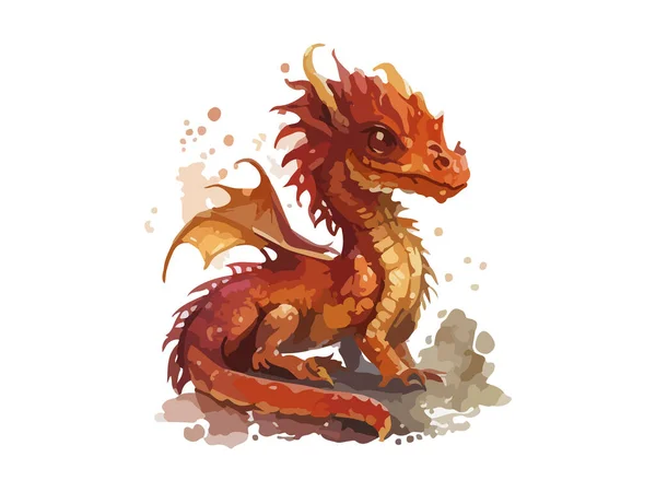 Dragon Ακουαρέλα Χαριτωμένο Μωρό Δράκος Διανυσματική Απεικόνιση — Διανυσματικό Αρχείο