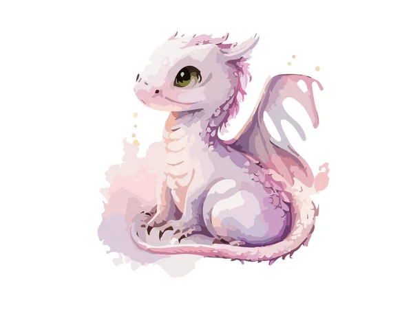 Dragon Akwarela Cute Baby Smok Wektor Ilustracja — Wektor stockowy