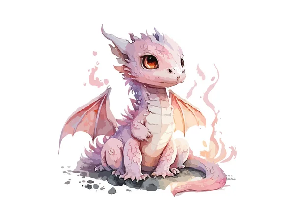 Dragon Akwarela Cute Baby Smok Wektor Ilustracja — Wektor stockowy