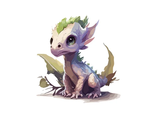 Dragon Watercolor Cute Baby Dragon Vector Illustration — Stock Vector