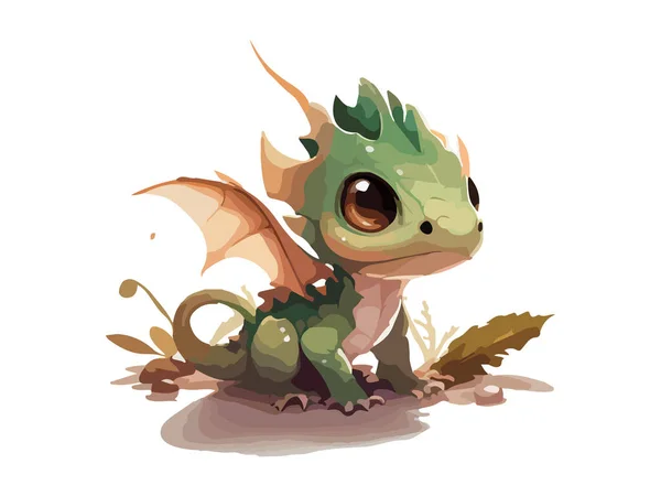 Dragon Watercolor Cute Baby Dragon Vector Illustration — Stock Vector