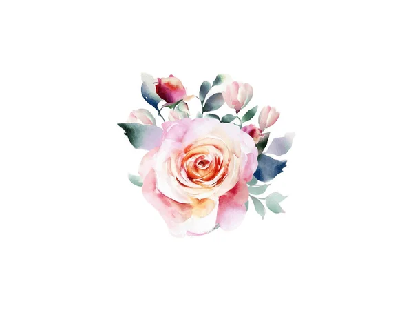 水彩画の花のヴィンテージ花束 白い背景に隔離されたベクトルイラスト — ストックベクタ