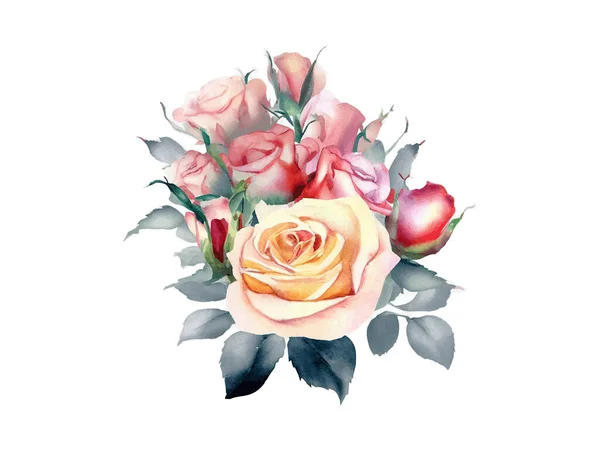 水彩画の花のヴィンテージ花束 白い背景に隔離されたベクトルイラスト — ストックベクタ