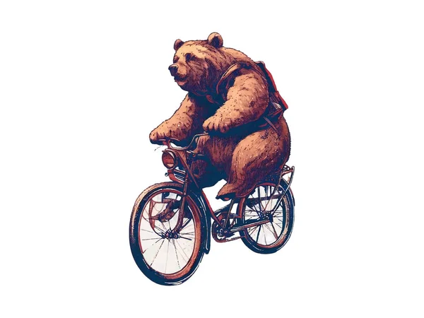 Niedźwiedź Jazda Rowerze Kwiatowej Drodze Wsi Odizolowany Białym Tle — Wektor stockowy