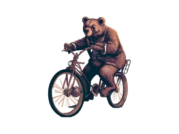 Niedźwiedź Jazda Rowerze Kwiatowej Drodze Wsi Odizolowany Białym Tle — Wektor stockowy