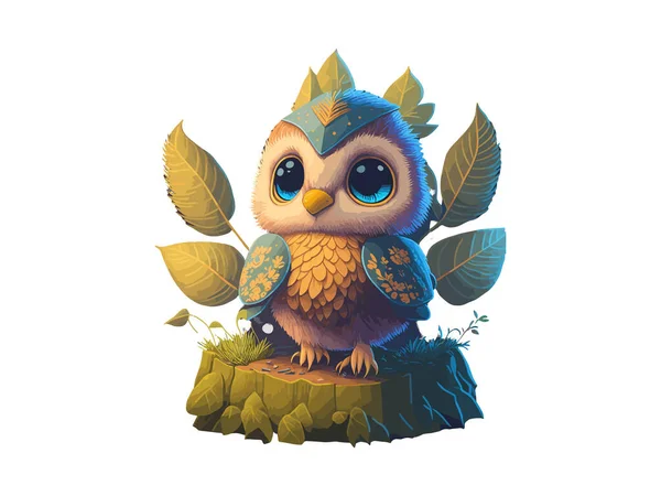 Adorable Cute Owl Bird Sitting Branch Vector Illustration — Stock Vector