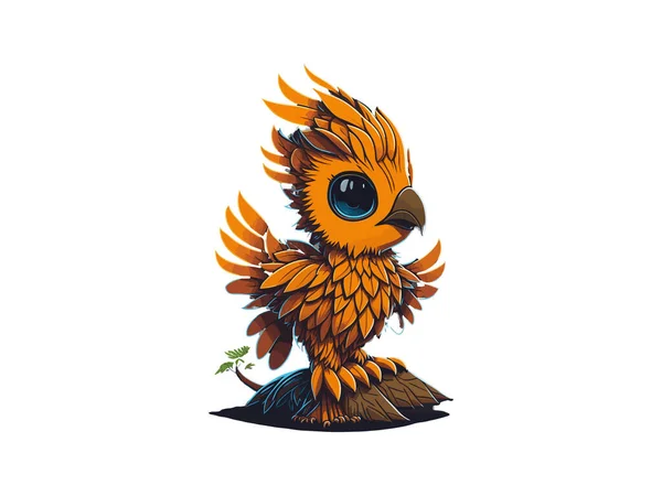 Vector Illustration Little Cute Phoenix Fairy Bird Eagle Mythical Isolated — Stock Vector