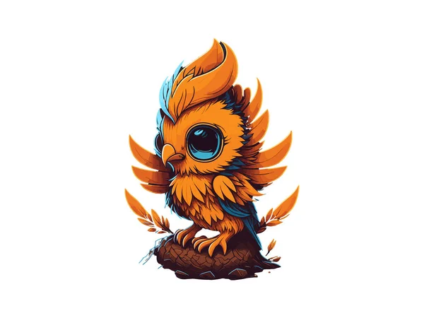 Vector Illustration Little Cute Phoenix Fairy Bird Eagle Mythical Isolated — Stock Vector
