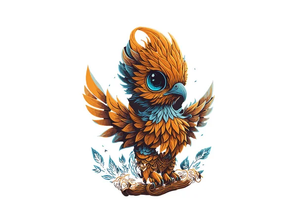 Векторна Ілюстрація Маленький Милий Фенікс Казковий Птах Орел Міфічний Ізольований — стоковий вектор