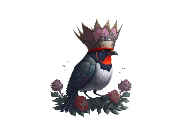 Águia Com Coroa Real Ilustração Vetorial Decorada Por Flores — Vetor de Stock