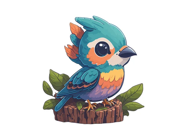 Adorável Bonito Pássaro Azul Sentado Ramo Ilustração Vetorial — Vetor de Stock