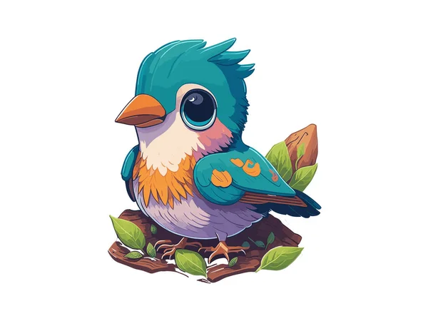 Roztomilý Roztomilý Modrý Pták Sedí Větvi Vektorové Ilustrace — Stockový vektor